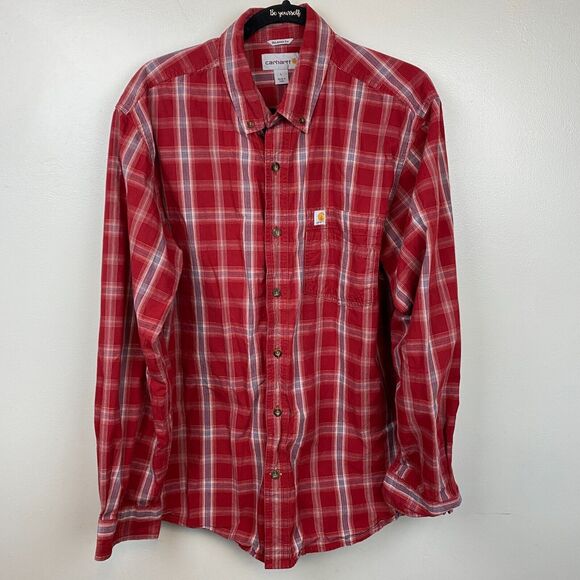 Carhartt Other - Carhartt Shirt Mens L Red Long Sleeve Button Tartan Plaid Workwear Casual EUC